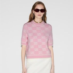 Gucci Pink and Cream Boucle Wool Sweater